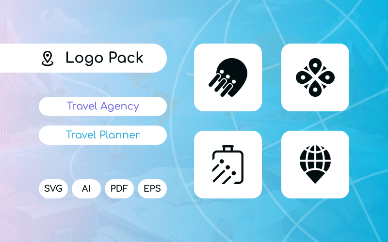 Pré-viagem – Modelo de pacote de logotipo de viagem minimalista.