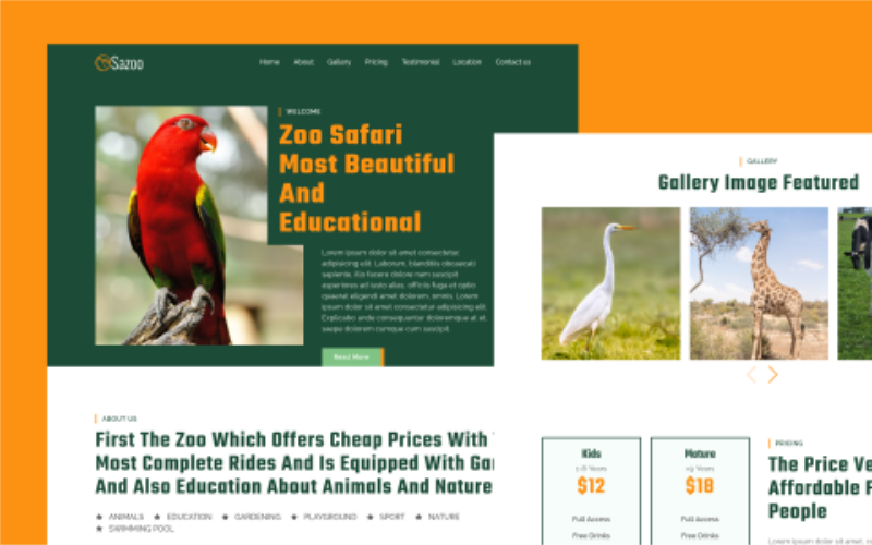 Sazoo - modelo de página de destino do Zoo e Safari