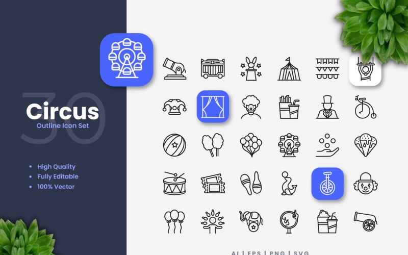 30 Circus Outline Icons Set