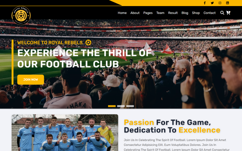 Royal Rebels – HTML5-Website-Vorlage für Fußball- und Sportvereine