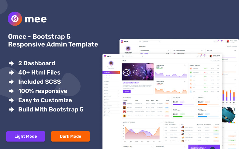 Багатоцільовий шаблон адміністратора Bootstrap 5 Omee