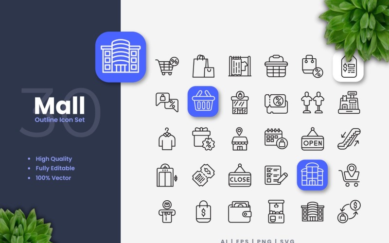 30 Mall Outline Icons Set