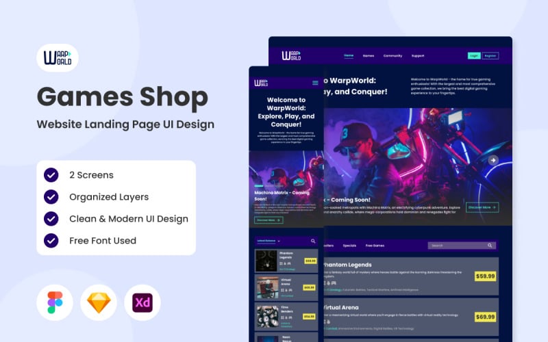 WarpWorld - Pagina di destinazione del sito web del negozio di giochi