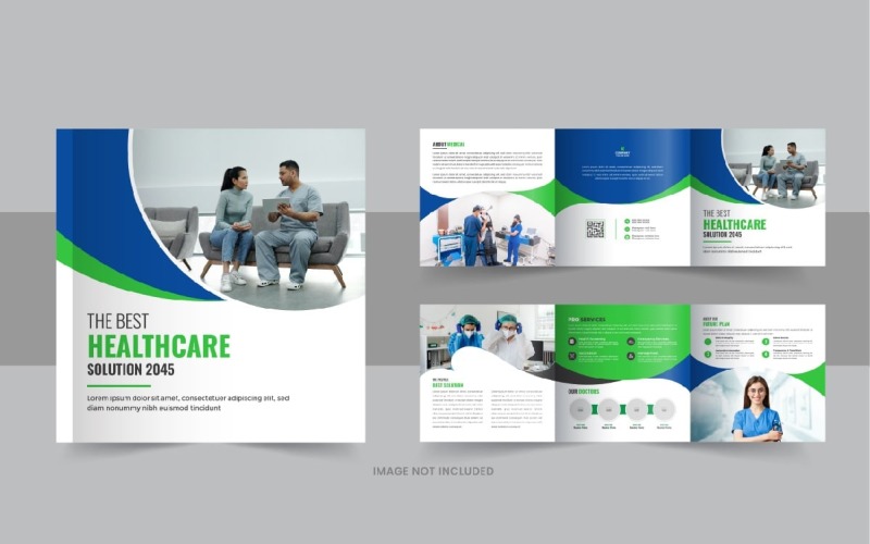 Brochure carrée à trois volets sur les soins de santé ou médicaux ou mise en page de la brochure à trois volets sur les services médicaux