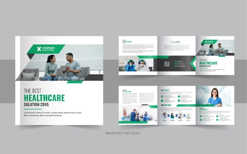 Folheto quadrado de três dobras de saúde ou médico ou layout de três dobras de serviço médico