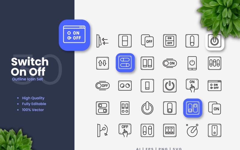 30 Switch on Off 大纲 Icons Set