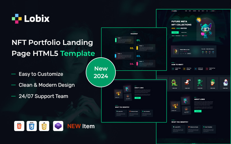 Lobix - NFT-portfolio en HTML5-sjabloon voor bestemmingspagina