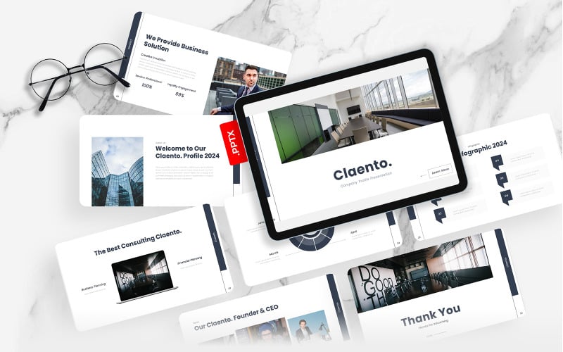 Claento – Modelo de 演示文稿 de perfil da empresa