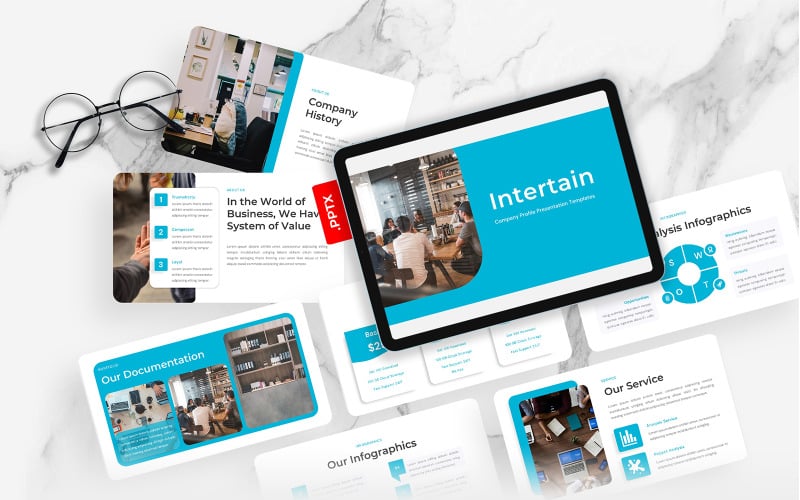 Intertain – Modelo de 演示文稿 de perfil da empresa