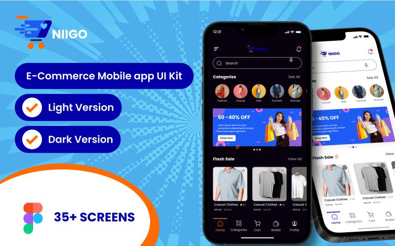 Niigo | Modèle Figma d'application mobile de magasin de vêtements