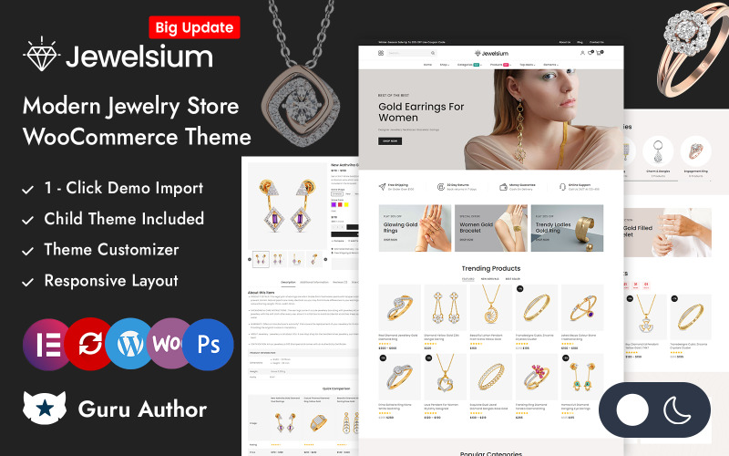 Jewelsium — адаптивная тема Elementor WooCommerce для ювелирного магазина и бутиков