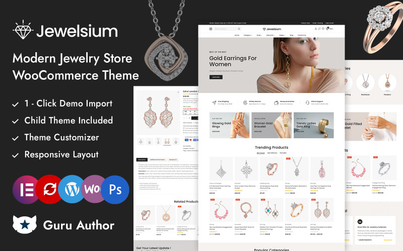 Jewelsium - Tema adaptable para Elementor WooCommerce para joyerías y boutiques