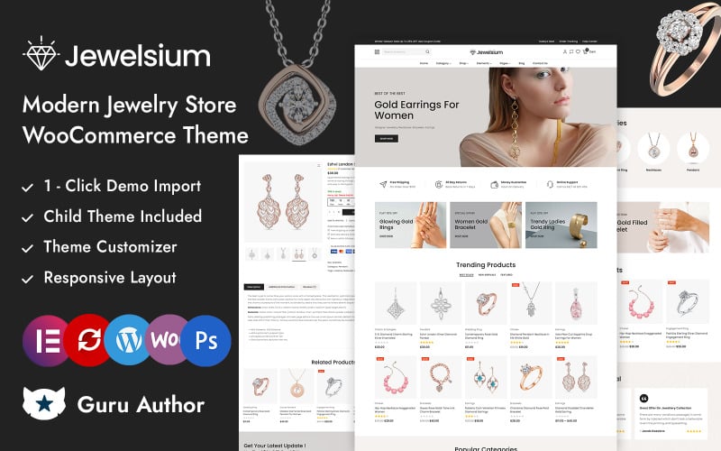 Jewelsium - Tema responsivo do Elementor WooCommerce para joalheria e boutique