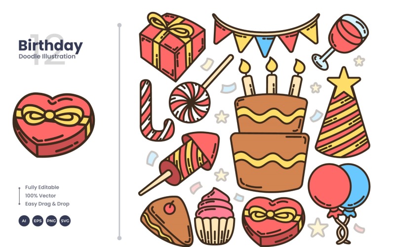 Birthday Party Illustration Doodle Set