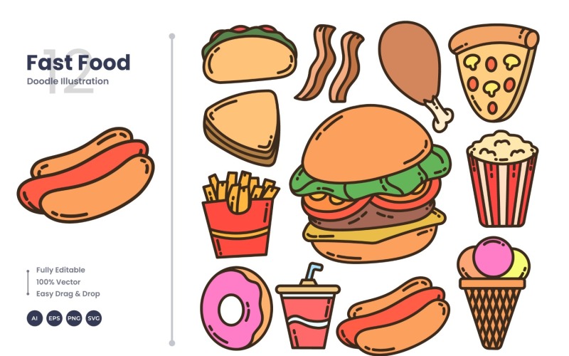Fast Food Illustration Doodle Set