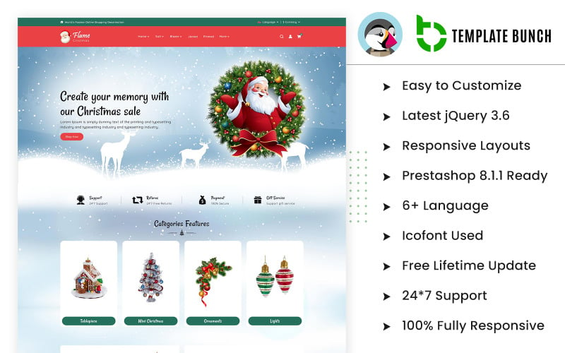 火焰圣诞- pre - shop主题的电子商务网站模板