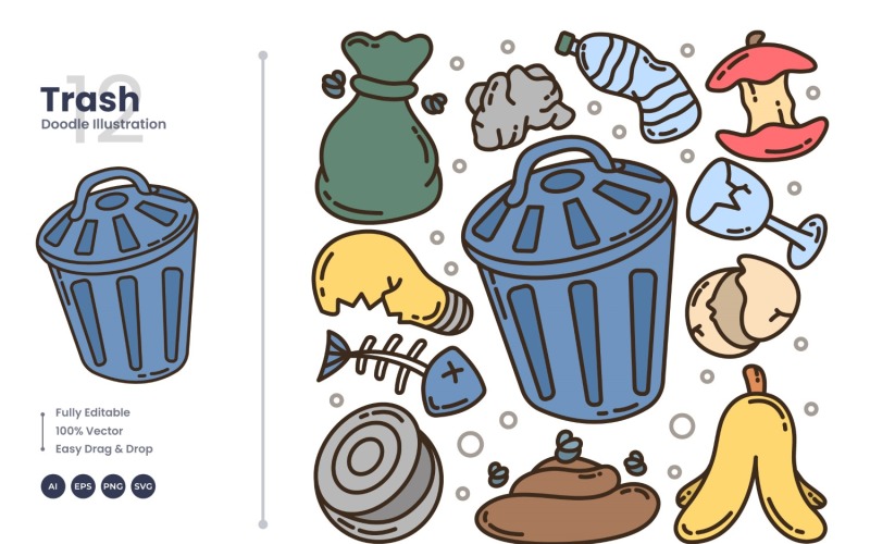 Müll-Illustrations-Doodle-Set