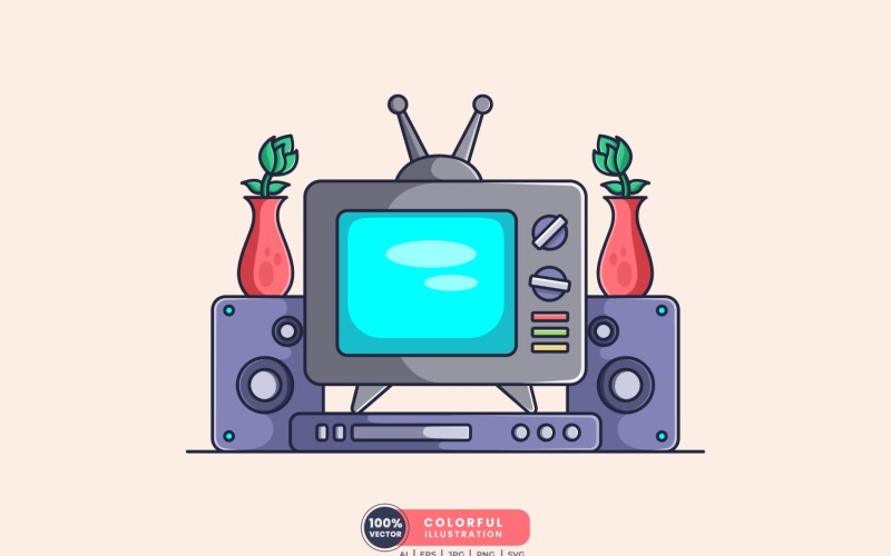 Televisión con ilustración de doble altavoz