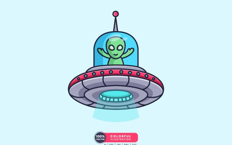 Cute Alien and Ufo Illustration