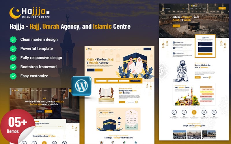 Hajjja - Hajj, Umrah Agency en Islamitisch Centrum WordPress-thema
