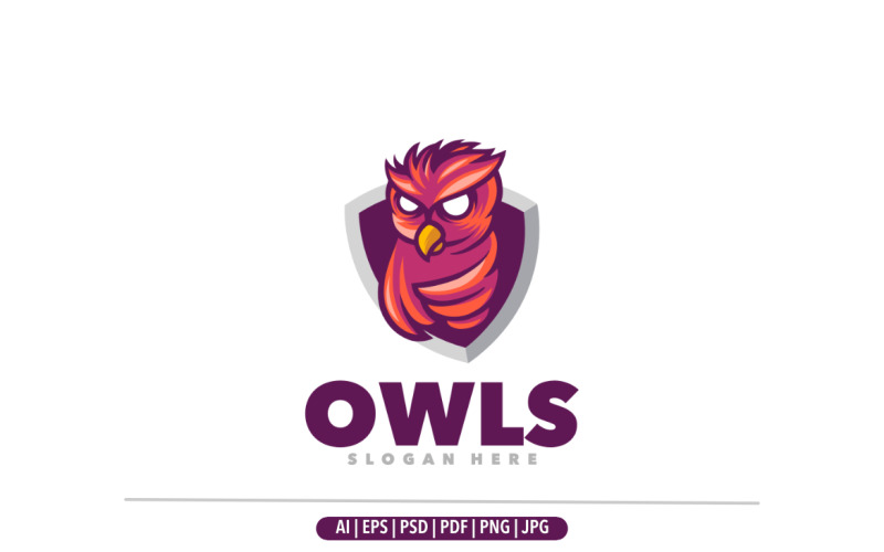 Ilustração de design de esporte de logotipo de mascote de emblema de coruja fofa