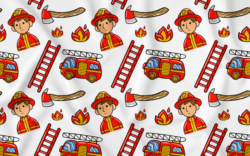 Firefighter Kawaii Doodle Seamless Pattern 03