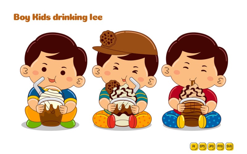 Мальчики Дети пьют ледяной векторный пакет № 03