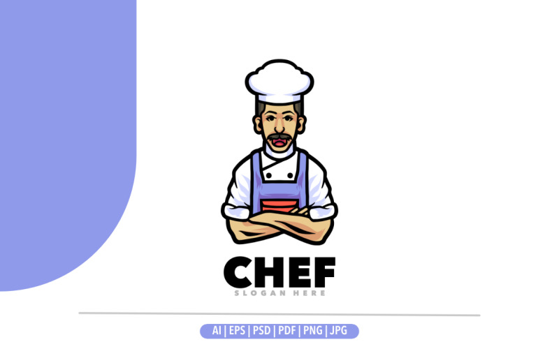 厨师吉祥物漫画中欢快的标志设计插图