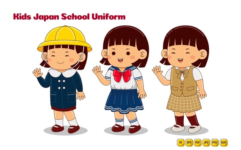 Pacchetto vettoriale uniforme scolastica per bambini in Giappone n. 06
