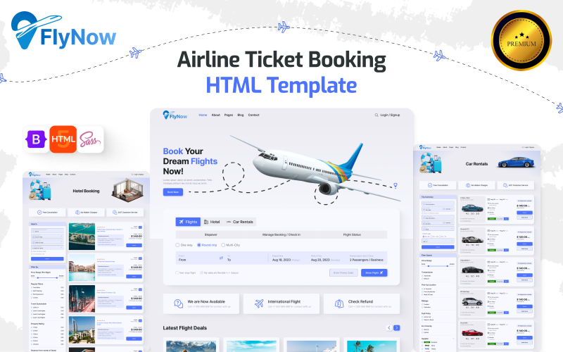 Flynow : modèle HTML réactif pour la réservation de billets d'avion et la planification de voyages