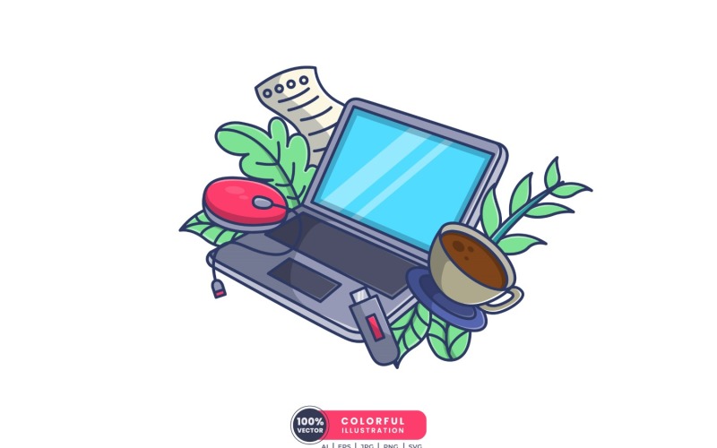 Laptop and Coffee Illustration