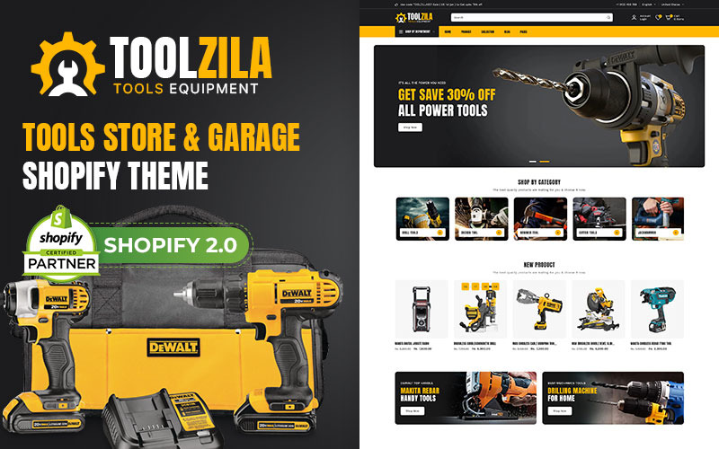 Toolzila - Mega herramientas, accesorios y equipos Tema Shopify responsivo multipropósito 2.0