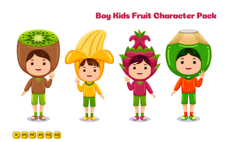 Boy Kids Fruit Karakter Vector Pack #01