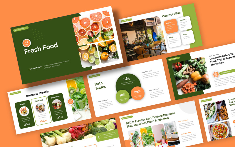新鲜食品和健康服务的PowerPoint演示模板
