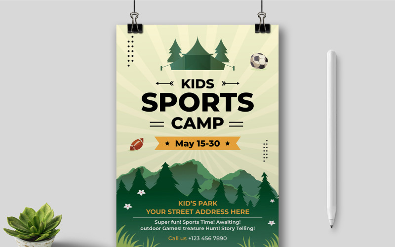 Modelo de folheto para acampamento esportivo infantil