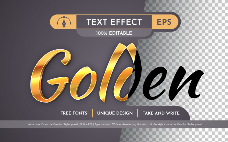 Gouden script - bewerkbaar teksteffect, tekenstijl