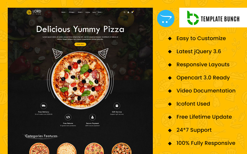 Lord Pizza Store Opencart e-Ticaret için Duyarlı Tema