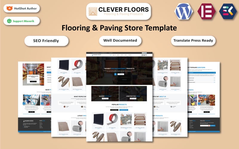 Clever Floors - Магазин товарів для підлоги та бруківки WooCommerce Шаблон Elementor