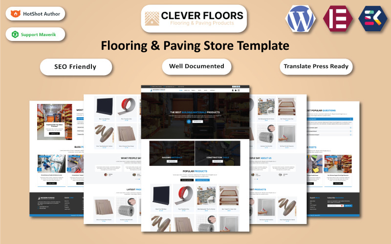 Clever Floors - Winkel voor vloer- en bestratingsproducten WooCommerce Elementor-sjabloon