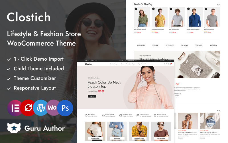 Clostich - Tema adaptable para Elementor WooCommerce para tiendas de moda y estilo de vida