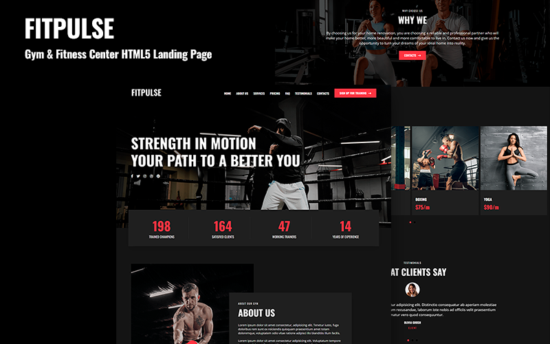 健身中心和健身中心的HTML5目标页面模型