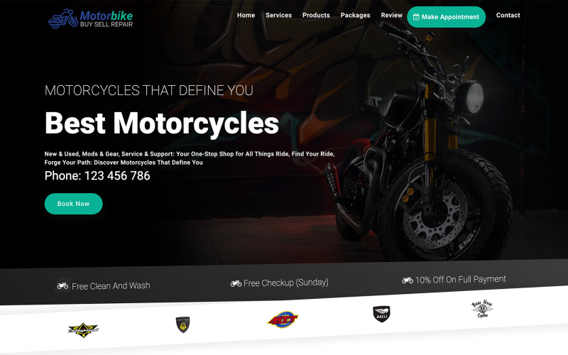 Адаптивный шаблон чистой целевой страницы для продажи мотоциклов и услуг