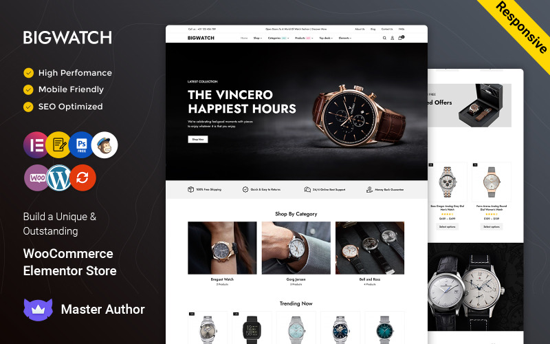 BigWatch - Elementor WooCommerce手表和珠宝商店