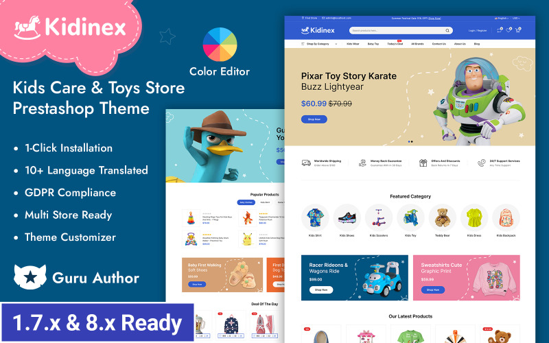 Kidinex – магазин товарів для дітей та іграшок, адаптивна тема Prestashop