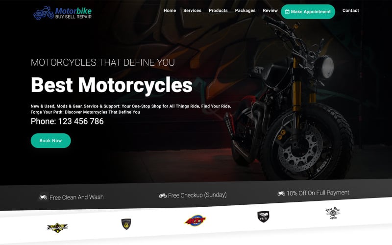 为摩托车经销商和服务提供干净、响应迅速的登陆页面模板