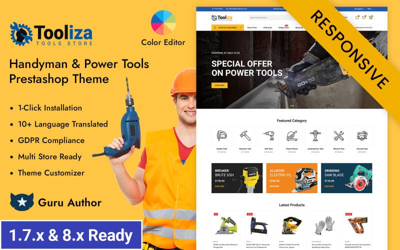 Tooliza - Tamirci ve Elektrikli El Aletleri Mağazası Prestashop Duyarlı Teması