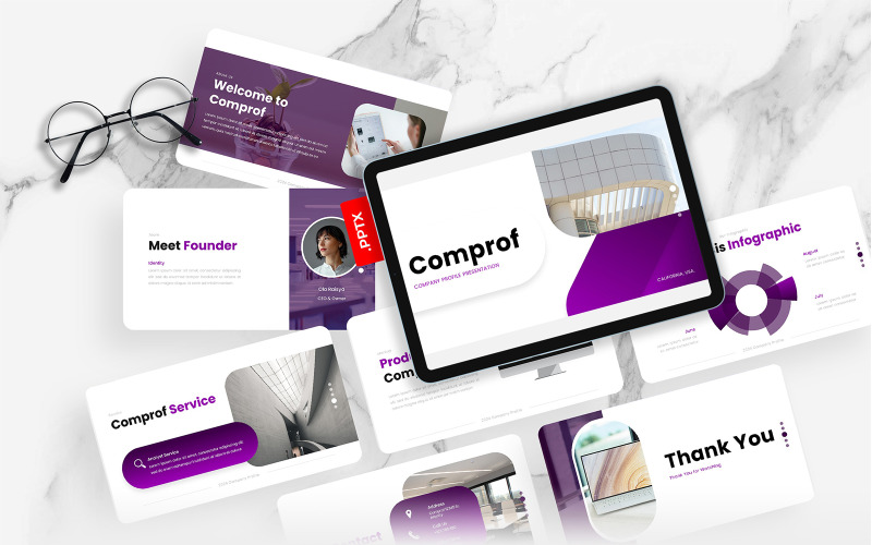 Comprof – Modelo de 演示文稿 de perfil da empresa