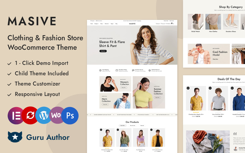Masive — адаптивная тема для магазина модной одежды и одежды Elementor WooCommerce