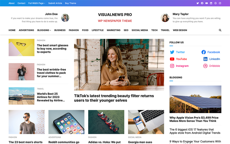 VisualNews Pro是WordPress杂志的主题。