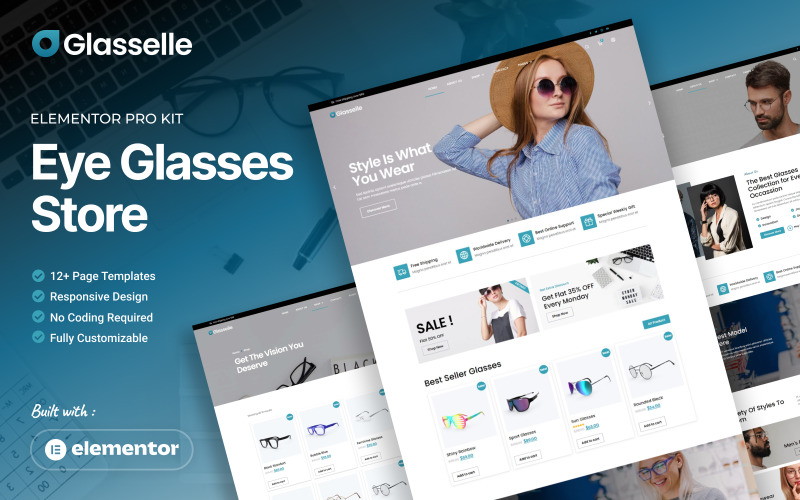 Glasselle - Kit de modelo Elementor 为 para loja de óculos
